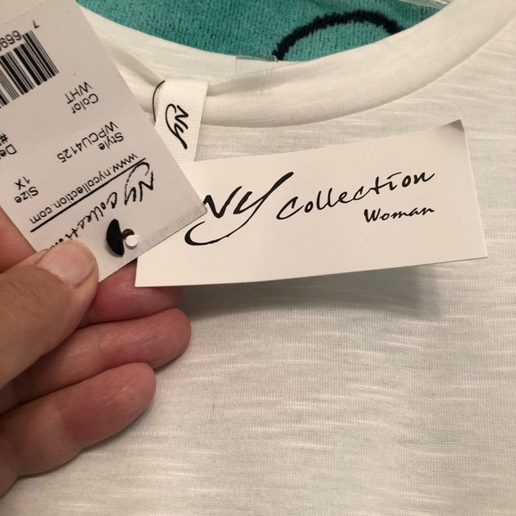 NY Collection Cream Ruffled Short Sleeve Tee - Picture 5 of 8